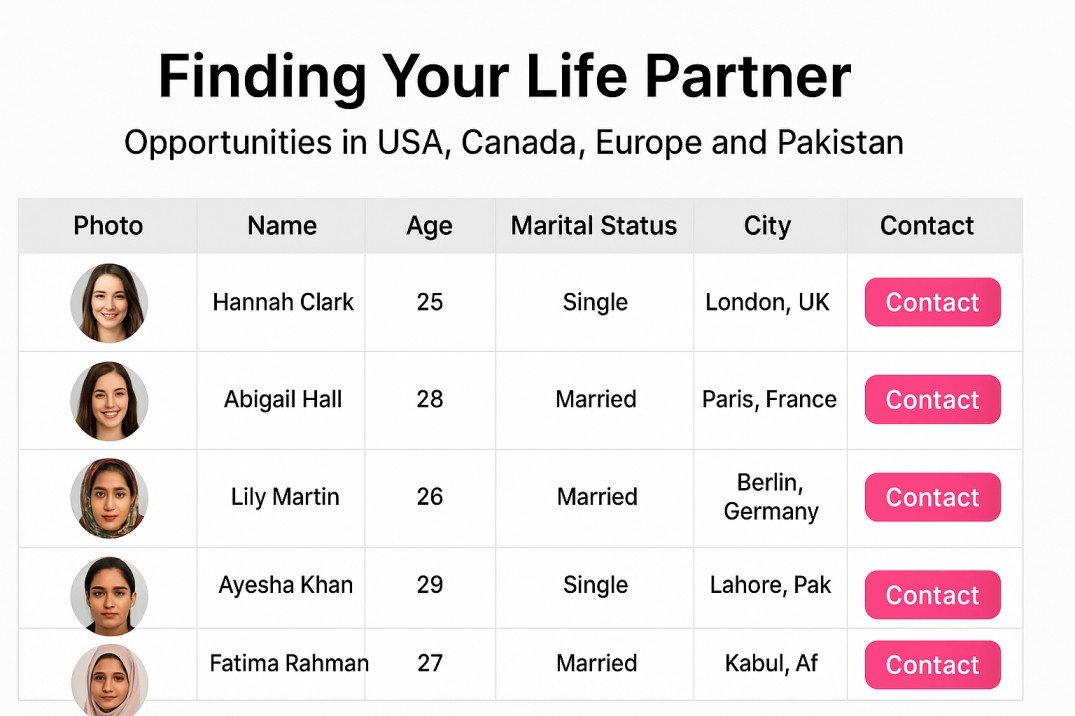 Life Partner Search in USA, Canada, Europe & Pakistan